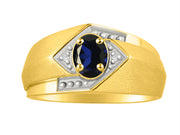 Rylos Men's Rings 14K Yellow Gold Ring: 6X4MM Oval Shape Gemstone & Sparkling Diamonds - Color Stone Birthstone Rings for Men in Gold, Available in Sizes 8-13