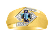 Rylos Men's Rings 14K Yellow Gold Ring: 6X4MM Oval Shape Gemstone & Sparkling Diamonds - Color Stone Birthstone Rings for Men in Gold, Available in Sizes 8-13