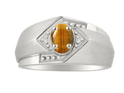 Rylos Men's Rings 14K White Gold Ring: 6X4MM Oval Shape Gemstone & Sparkling Diamonds - Color Stone Birthstone Rings for Men in Gold, Available in Sizes 8-13