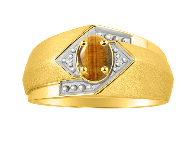 Rylos Men's Rings 14K Yellow Gold Ring: 6X4MM Oval Shape Gemstone & Sparkling Diamonds - Color Stone Birthstone Rings for Men in Gold, Available in Sizes 8-13