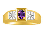 Rylos Men's Classic 14K Yellow Gold Designer Ring: 6X4MM Oval Gemstone & Sparkling Diamond Accent - Birthstone Rings for Men - Available in Sizes 8-13.