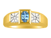 Rylos Men's Classic 14K Yellow Gold Designer Ring: 6X4MM Oval Gemstone & Sparkling Diamond Accent - Birthstone Rings for Men - Available in Sizes 8-13.