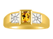 Rylos Men's Classic 14K Yellow Gold Designer Ring: 6X4MM Oval Gemstone & Sparkling Diamond Accent - Birthstone Rings for Men - Available in Sizes 8-13.