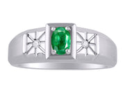 Rylos Men's Classic 14K White Gold Designer Ring: 6X4MM Oval Gemstone & Sparkling Diamond Accent - Birthstone Rings for Men - Available in Sizes 8-13.