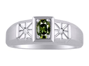 Rylos Men's Classic 14K White Gold Designer Ring: 6X4MM Oval Gemstone & Sparkling Diamond Accent - Birthstone Rings for Men - Available in Sizes 8-13.