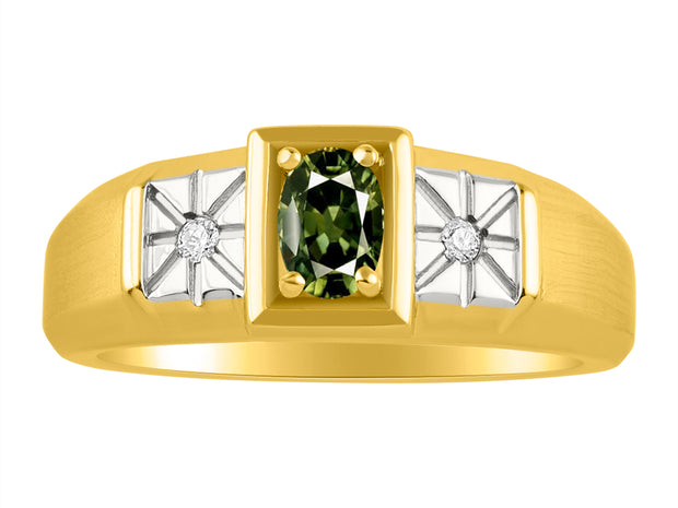 Rylos Men's Classic 14K Yellow Gold Designer Ring: 6X4MM Oval Gemstone & Sparkling Diamond Accent - Birthstone Rings for Men - Available in Sizes 8-13.