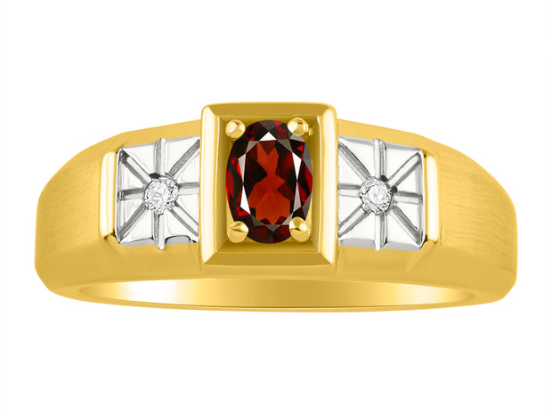 Rylos Men's Classic 14K Yellow Gold Designer Ring: 6X4MM Oval Gemstone & Sparkling Diamond Accent - Birthstone Rings for Men - Available in Sizes 8-13.