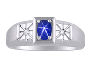 Rylos Men's Classic 14K White Gold Designer Ring: 6X4MM Oval Gemstone & Sparkling Diamond Accent - Birthstone Rings for Men - Available in Sizes 8-13.