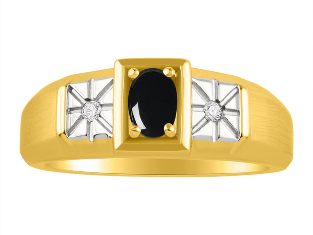 Rylos Men's Classic 14K Yellow Gold Designer Ring: 6X4MM Oval Gemstone & Sparkling Diamond Accent - Birthstone Rings for Men - Available in Sizes 8-13.