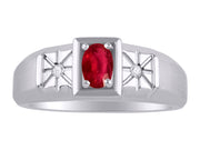 Rylos Men's Classic 14K White Gold Designer Ring: 6X4MM Oval Gemstone & Sparkling Diamond Accent - Birthstone Rings for Men - Available in Sizes 8-13.