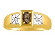 Rylos Men's Classic 14K Yellow Gold Designer Ring: 6X4MM Oval Gemstone & Sparkling Diamond Accent - Birthstone Rings for Men - Available in Sizes 8-13.