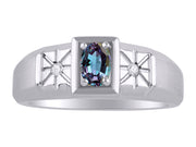 Rylos Men's Classic 14K White Gold Designer Ring: 6X4MM Oval Gemstone & Sparkling Diamond Accent - Birthstone Rings for Men - Available in Sizes 8-13.