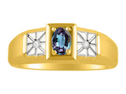 Rylos Men's Classic 14K Yellow Gold Designer Ring: 6X4MM Oval Gemstone & Sparkling Diamond Accent - Birthstone Rings for Men - Available in Sizes 8-13.