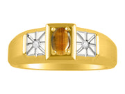 Rylos Men's Classic 14K Yellow Gold Designer Ring: 6X4MM Oval Gemstone & Sparkling Diamond Accent - Birthstone Rings for Men - Available in Sizes 8-13.