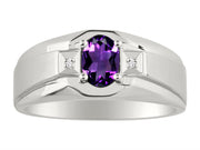 Rylos Men's Rings 14K White Gold Classic 7X5MM Oval Gemstone & Sparkling Diamond Designer Ring - Color Stone Birthstone Rings for Men, Available in Gold, Sizes 8-13.