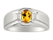 Rylos Men's Rings 14K White Gold Classic 7X5MM Oval Gemstone & Sparkling Diamond Designer Ring - Color Stone Birthstone Rings for Men, Available in Gold, Sizes 8-13.