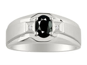 Rylos Men's Rings 14K White Gold Classic 7X5MM Oval Gemstone & Sparkling Diamond Designer Ring - Color Stone Birthstone Rings for Men, Available in Gold, Sizes 8-13.