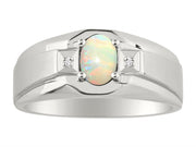 Rylos Men's Rings 14K White Gold Classic 7X5MM Oval Gemstone & Sparkling Diamond Designer Ring - Color Stone Birthstone Rings for Men, Available in Gold, Sizes 8-13.