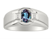 Rylos Men's Rings 14K White Gold Classic 7X5MM Oval Gemstone & Sparkling Diamond Designer Ring - Color Stone Birthstone Rings for Men, Available in Gold, Sizes 8-13.