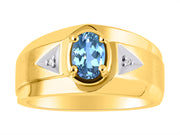 Rylos Men's Rings 14K Yellow Gold Classic 7X5MM Oval Gemstone & Sparkling Diamond Designer Ring - Color Stone Birthstone Rings, Sizes 8-13. Elevate Your Style with Timeless Sophistication!