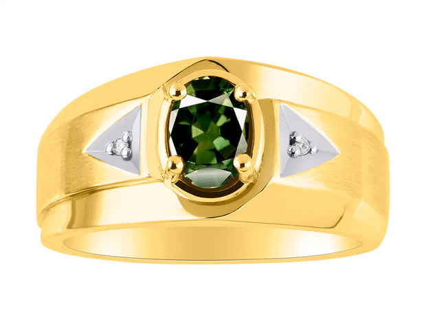 Rylos Men's Rings 14K Yellow Gold Classic 7X5MM Oval Gemstone & Sparkling Diamond Designer Ring - Color Stone Birthstone Rings, Sizes 8-13. Elevate Your Style with Timeless Sophistication!