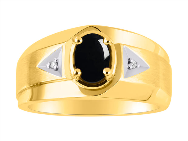 Rylos Men's Rings 14K Yellow Gold Classic 7X5MM Oval Gemstone & Sparkling Diamond Designer Ring - Color Stone Birthstone Rings, Sizes 8-13. Elevate Your Style with Timeless Sophistication!