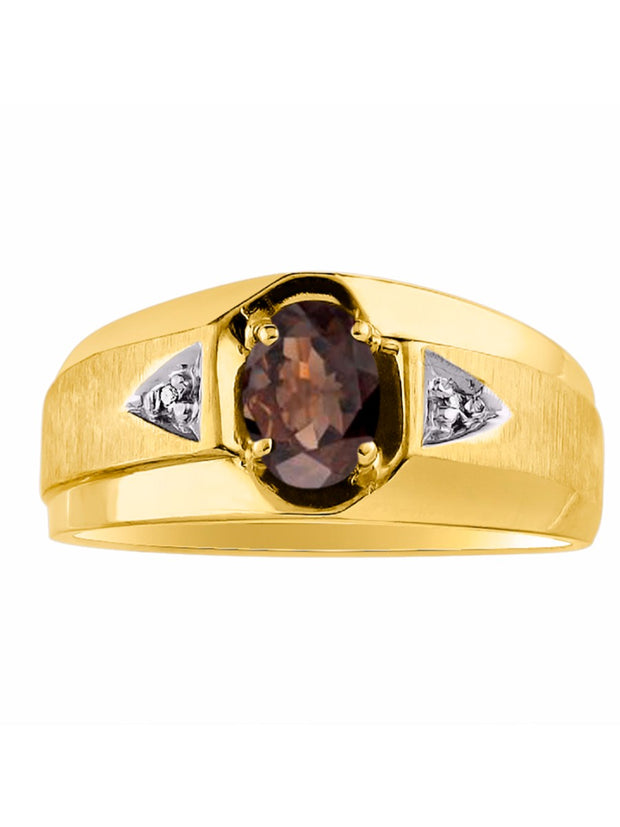 Rylos Men's Rings 14K Yellow Gold Classic 7X5MM Oval Gemstone & Sparkling Diamond Designer Ring - Color Stone Birthstone Rings, Sizes 8-13. Elevate Your Style with Timeless Sophistication!