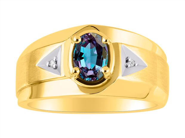 Rylos Men's Rings 14K Yellow Gold Classic 7X5MM Oval Gemstone & Sparkling Diamond Designer Ring - Color Stone Birthstone Rings, Sizes 8-13. Elevate Your Style with Timeless Sophistication!