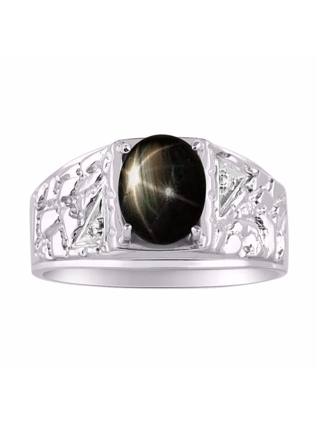 Rylos Men's Rings 14K White Gold Designer Nugget Ring: Oval 9X7MM Gemstone & Sparkling Diamonds - Color Stone Birthstone Rings, Sizes 8-13. Mens Jewelry