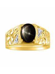 Rylos Men's Rings 14K Yellow Gold Designer Nugget Ring: Oval 9X7MM Gemstone & Sparkling Diamonds - Color Stone Birthstone Rings, Sizes 8-13. Mens Jewelry