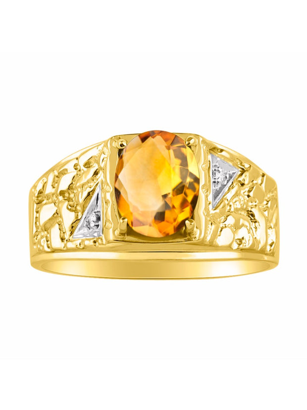 Rylos Men's Rings 14K Yellow Gold Designer Nugget Ring: Oval 9X7MM Gemstone & Sparkling Diamonds - Color Stone Birthstone Rings, Sizes 8-13. Mens Jewelry