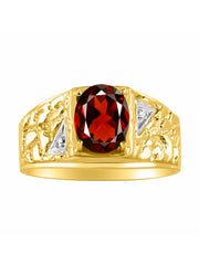 Rylos Men's Rings 14K Yellow Gold Designer Nugget Ring: Oval 9X7MM Gemstone & Sparkling Diamonds - Color Stone Birthstone Rings, Sizes 8-13. Mens Jewelry