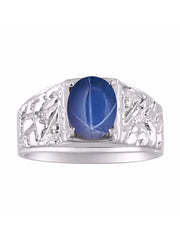 Rylos Men's Rings 14K White Gold Designer Nugget Ring: Oval 9X7MM Gemstone & Sparkling Diamonds - Color Stone Birthstone Rings, Sizes 8-13. Mens Jewelry