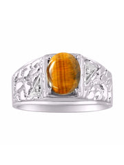 Rylos Men's Rings 14K White Gold Designer Nugget Ring: Oval 9X7MM Gemstone & Sparkling Diamonds - Color Stone Birthstone Rings, Sizes 8-13. Mens Jewelry