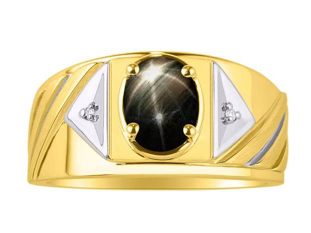 Rylos Men's 14K Yellow Gold Designer Rings - Classic Style with 8x6MM Oval Gemstone & Diamond Accents - Birthstone Rings in Sizes 8-13