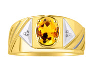 Rylos Men's 14K Yellow Gold Designer Rings - Classic Style with 8x6MM Oval Gemstone & Diamond Accents - Birthstone Rings in Sizes 8-13