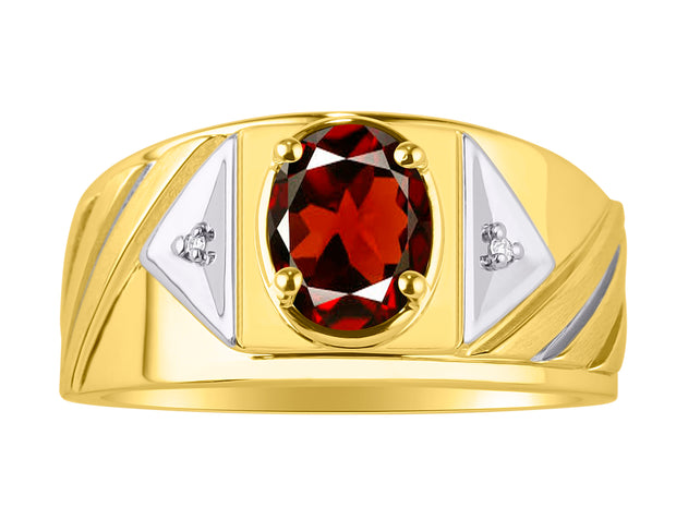 Rylos Men's 14K Yellow Gold Designer Rings - Classic Style with 8x6MM Oval Gemstone & Diamond Accents - Birthstone Rings in Sizes 8-13