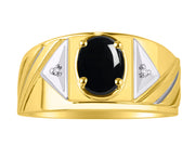 Rylos Men's 14K Yellow Gold Designer Rings - Classic Style with 8x6MM Oval Gemstone & Diamond Accents - Birthstone Rings in Sizes 8-13