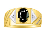 Rylos Men's 14K Yellow Gold Designer Rings - Classic Style with 8x6MM Oval Gemstone & Diamond Accents - Birthstone Rings in Sizes 8-13