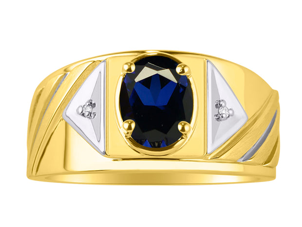 Rylos Men's 14K Yellow Gold Designer Rings - Classic Style with 8x6MM Oval Gemstone & Diamond Accents - Birthstone Rings in Sizes 8-13