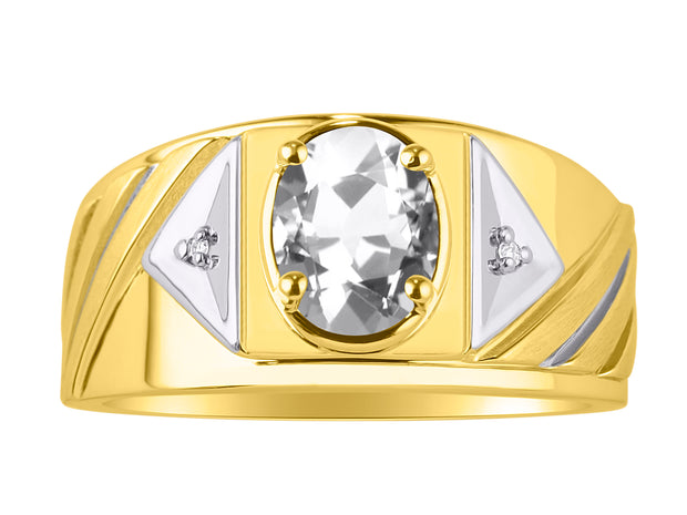 Rylos Men's 14K Yellow Gold Designer Rings - Classic Style with 8x6MM Oval Gemstone & Diamond Accents - Birthstone Rings in Sizes 8-13