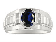 Rylos Men's Rings 14K White Gold Rings Classic Designer Style 8X6MM Oval Gemstone & Sparkling Diamond Ring - Color Stone Birthstone Rings for Men, Sizes 8-13. Mens Jewelry