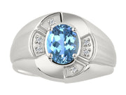 Rylos 14K White Gold Men's & or Ladies Ring with 8X6MM Oval Gemstone & Diamonds - Unisex Color Stone Birthstone Band Ring Sizes 8-13