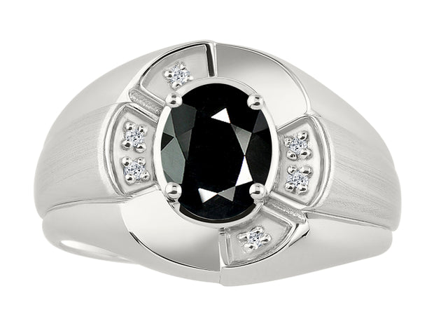 Rylos 14K White Gold Men's & or Ladies Ring with 8X6MM Oval Gemstone & Diamonds - Unisex Color Stone Birthstone Band Ring Sizes 8-13