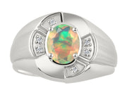 Rylos Sterling Silver Men's & or Ladies Ring with 8X6MM Oval Gemstone & Diamonds - Unisex Color Stone Birthstone Ring Sizes 7-13