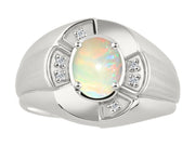 Rylos 14K White Gold Men's & or Ladies Ring with 8X6MM Oval Gemstone & Diamonds - Unisex Color Stone Birthstone Band Ring Sizes 8-13