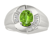 Rylos Sterling Silver Men's & or Ladies Ring with 8X6MM Oval Gemstone & Diamonds - Unisex Color Stone Birthstone Ring Sizes 7-13