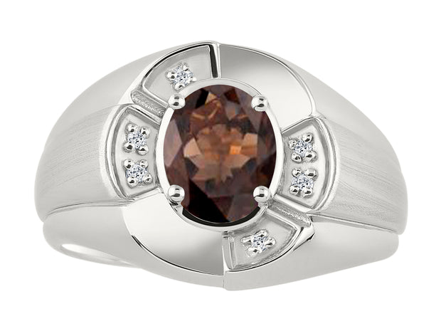 Rylos Sterling Silver Men's & or Ladies Ring with 8X6MM Oval Gemstone & Diamonds - Unisex Color Stone Birthstone Ring Sizes 7-13