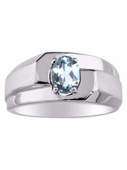 Rylos Men's 14K White Gold Classic Solitaire Ring with 7x5MM Oval Gemstone - Designer Birthstone Band in Sizes 8-13