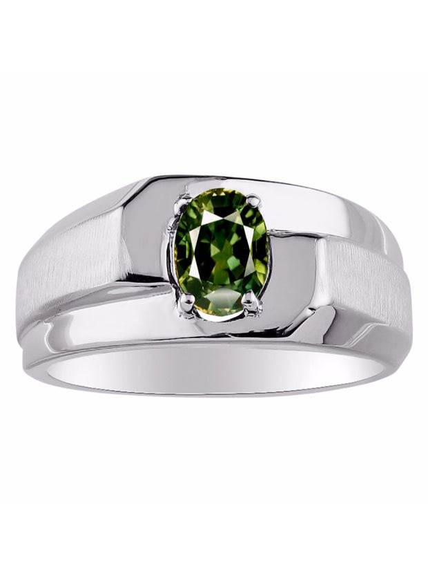 Rylos Men's 14K White Gold Classic Solitaire Ring with 7x5MM Oval Gemstone - Designer Birthstone Band in Sizes 8-13